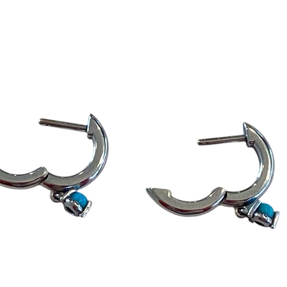 BABYGOLD 14K White Gold Turquoise Charm Huggies Earrings - Picture 6 of 10